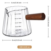 Gelas Ukur Kaca Bergaris Vertikal Desainer 180ml dengan Gagang Kayu untuk Espresso Kopi Susu Dapur