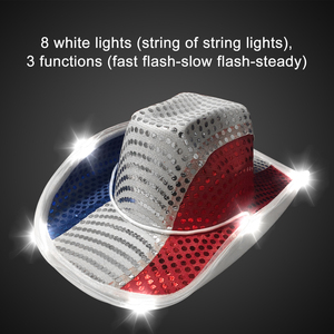 Chapeau de cowgirl lumineux LED scintillant de qualité supérieure, rouge, blanc et bleu, avec visière lumineuse pour le 4 <span class=keywords><strong>juillet</strong></span>, les concerts, les raves et la décoration de la Fête nationale - Product Image 4