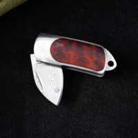 Couteau pliant en acier Damas miniature GT-DM045 en bois de santal, couteau léger EDC adapté à un usage quotidien
