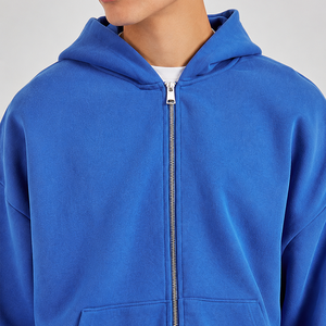 Sudadera con capucha y cremallera <span class=keywords><strong>para</strong></span> <span class=keywords><strong>hombre</strong></span>, de algodón grueso tipo felpa, con lavado ácido, corte cropped y holgado, con pedrería, personalizable con logotipo del fabricante. - Product Image 3
