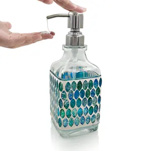 18 Unzen Set mit 2 nachfüll baren Hand-Flüssig seifensp endern Hand gefertigter Mosaikglasflaschen-Seifensp ender mit Edelstahl pumpe