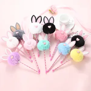 Promotional Gift Cute Rabbit Ear Pompom Plush Ballpoint Pen For School Office