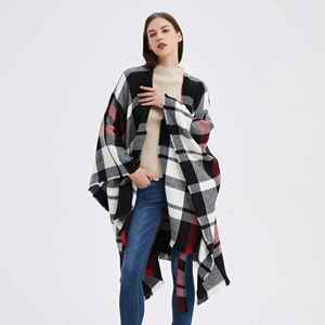 BESTELLA Écharpe élégante en acrylique à carreaux de qualité supérieure avec ceinture, nouvelle collection, chaude toutes saisons, idéale pour l'hiver, cape, manteau - Product Image 3