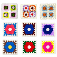 Patch brodé chenille vintage motif floral, style crochet, thermocollant, badge carré en tissu pour vêtements, sacs, chapeaux, décoration DIY