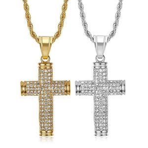 Titanium Steel <b>Cross</b> Pendant Necklace With Rhinestones Pave Setting Unisex Gift Jewelry - Product Image 1
