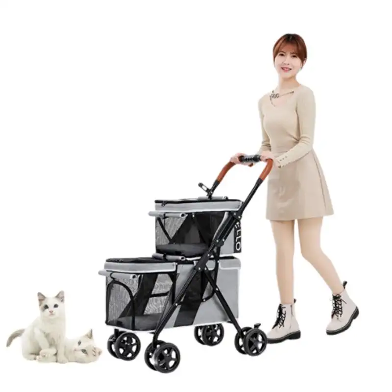 Bello Cat Stroller Duplo com Peso Leve Stroller Duplo na Europa Organizador Dog Stroller para 2 Cães Pequenos Viajando