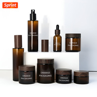 Pot cosmétique givré avec pompe pulvérisatrice et compte-gouttes, ensemble de soins de la peau, couvercle hydrographique effet bois, verre ambré, commande personnalisée, vente en gros