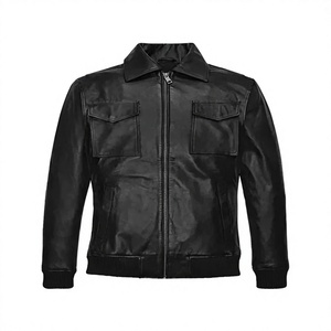 Men's <b>Black</b> PU Leather <b>Jacket</b> Turn-down Collar Zipper Closure Moto Biker Style Regular Fit Autumn Wear - Product Image 1