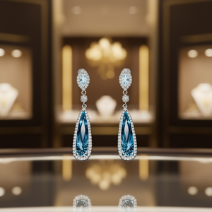 Boucles d'oreilles pendantes en cristal bleu clair E3003, en argent 925, forme goutte d'eau, serti clos, bijoux classiques pour femmes, pour mariage - Product Image 2