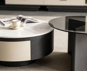 Modern <b>Round</b> <b>Coffee</b> <b>Table</b> Set Marble Top Storage Living Room Furniture Minimalist Design Black White Color - Product Image 2