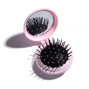 Round shape Plastic hair brush set with mirror low price folding pocket travel hair comb brush