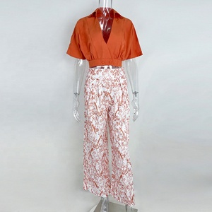 Womens Hawaiian Two Piece Wide Leg Pants Sets Tropical Crop Top Trousers Suit Boho <strong>Tracksuit</strong> Holiday Outfits Trendy Clothes - Product Image 3