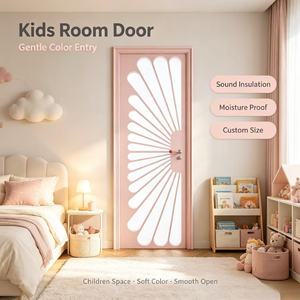 Puerta de Madera Compuesta Lacada Rosa Claro con Vidrio en <span class=keywords><strong>Abanico</strong></span>, Impermeable, para Dormitorio, Estudio, Villa, Hotel, Apartamento - Product Image 3