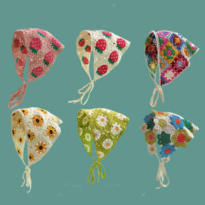 Bán Buôn Phụ Kiện Tóc <span class=keywords><strong>Boho</strong></span> Crochet Dâu Tây Dệt Kim Ban Nhạc Đầu Hoa Turban Tam Giác Headscarf Headbands Cho Cô Gái - Product Image 1
