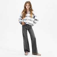 Cardigan en tricot à capuche zippé pour filles, automne-hiver, rayé classique, manches longues, coupe ample, veste décontractée pour enfants, tenue quotidienne