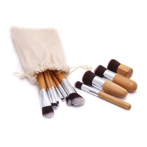 Conjunto de pincéis de maquiagem de bambu, conjunto com bolsa de pincéis de maquiagem, alça de bambu, nylon, de cabelo sintético, com bolsa de pano