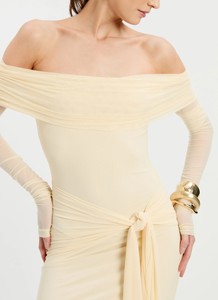 Robe longue sans col à nouer devant en maille, couleur jaune beurre, respirante, écologique, imprimée numériquement - Product Image 5