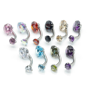 Thép không gỉ 316L CZ đầy màu sắc bụng piercing đồ trang sức xuyên bụng nút cơ thể đồ trang sức 14g - Product Image 2