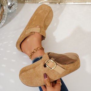 Sabots en <span class=keywords><strong>daim</strong></span> <span class=keywords><strong>beige</strong></span> pour femmes avec bride à boucle, <span class=keywords><strong>mules</strong></span> décontractées à enfiler - Product Image 2