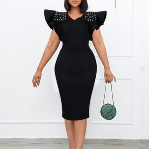 Commerce extérieur Grande taille Femme Nouveauté 2024 Col lotus Manches à volants Perles Anti-statique Taille empire Été <span class=keywords><strong>OL</strong></span> Européen Américain - Product Image 4