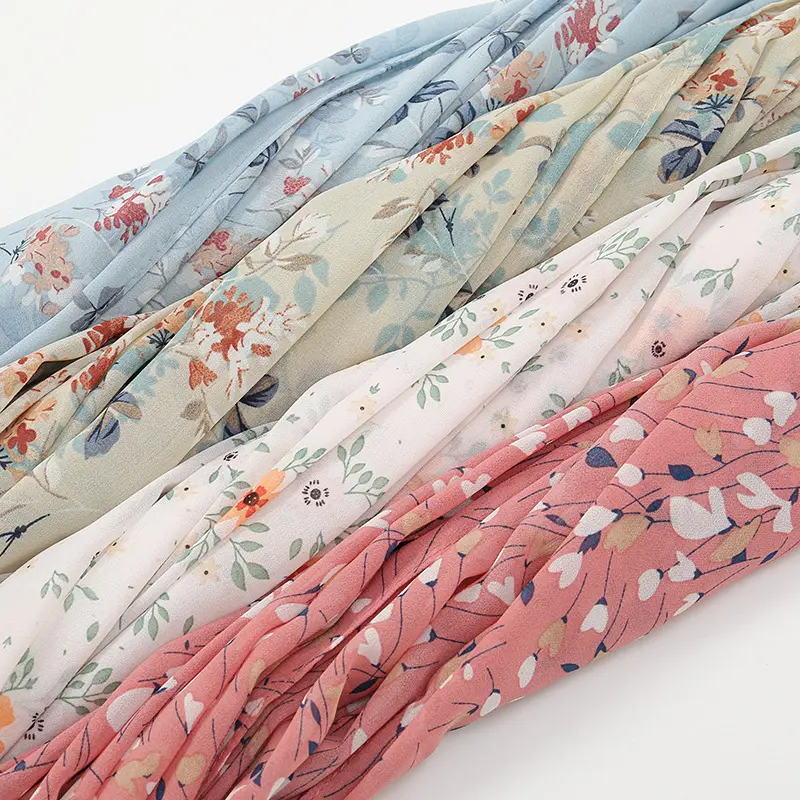 ฮิญาบผ้าชีฟองสำหรับผู้หญิงมุสลิมผ้าโพกหัวขนาดใหญ่ผ้าคลุมไหล่พิมพ์ลายดอกไม้ผ้าชีฟองมาใหม่แฟนซี