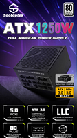PSU modular completa para juegos 1250W PCIE 5,0 80 PLATINUM 12VHPWR Cable compatible 4080 4090 ATX 3,0 Compatible 1250W PSU