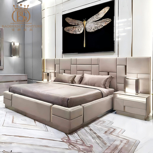 Lit double king size en cuir de luxe, nouveau design BS, grande tête de lit, mobilier de chambre à coucher moderne italien haut de gamme sur mesure pour villas - Product Image 2