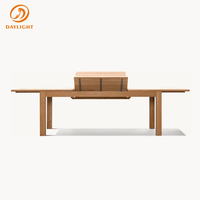 Table de salle à manger extérieure extensible en bois de teck, rectangulaire, avec plateau à feuilles papillon, en bois massif à lattes, pour patio et jardin