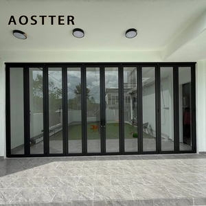 <span class=keywords><strong>Porte</strong></span> pliante AOSTTER en <span class=keywords><strong>aluminium</strong></span> finition noire minimaliste avec panneau <span class=keywords><strong>de</strong></span> sécurité haute transparence et seuil encastré pour villa contemporaine - Product Image 3