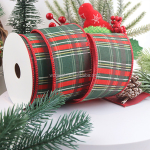 Cinta Decorativa de Poliéster Estampada para Navidad, OEM, 63MM/38MM, con Alambre, 10 Yardas, para Decoración de Árboles y Coronas - Product Image 1