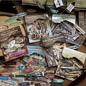 Paquete de 50 Hojas de Pegatinas en Inglés, Papel para Envolver, Serie de Idiomas en Madera, Materiales Creativos de Estilo Retro - Product Image 2