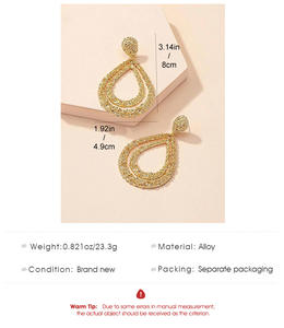 Pendientes de Botón Colgantes con Forma de Lágrima, Diseño Moderno, Chapados en Oro, Doble Capa, Huecos, Grandes, Estilo Gota de Agua - Product Image 5