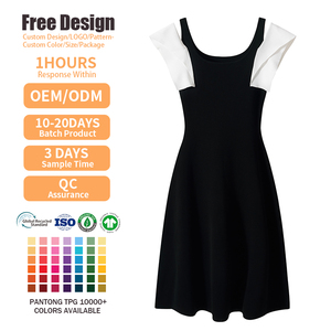 Haute qualité dames Flare Maxi robe bouton décoration femmes pull tricoté robe d'été manches courtes Midi Style français - Product Image 3