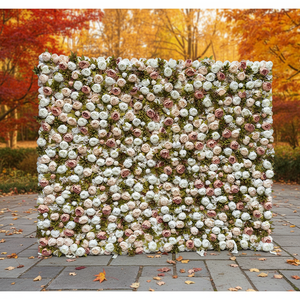 Customized Handmade Silk Roll up <b>Artificial</b> Peony Rose <b>Flower</b> <b>Wall</b> Backdrop 8ft X 8ft for Autumn Colors Event Decoration - Product Image 1