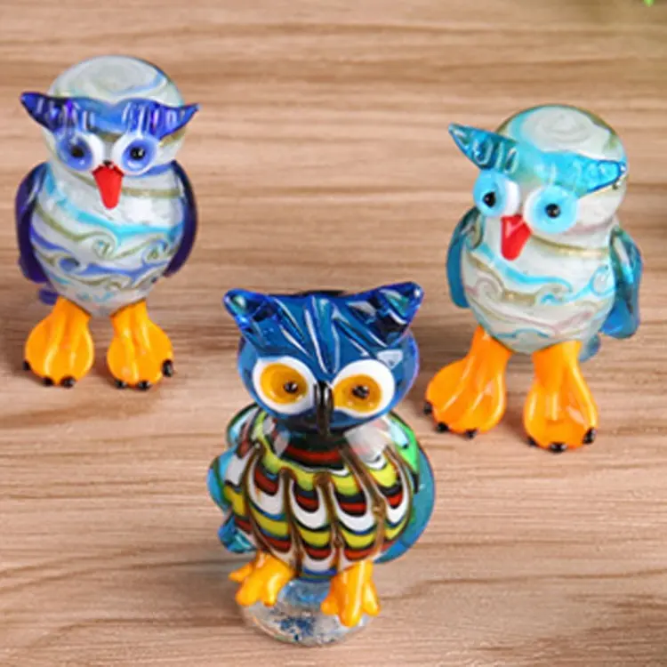 3 × 7センチメートルHandmade Owl Sculpture BirdミニチュアToy Crafts Murano Glass Figurines WholesaleためHome Decoration