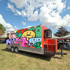 Lớn Di Động Nhà Bếp Thức Ăn Nhanh Giỏ Rơ Moóc Thực Phẩm Xe Tải Với Đầy Đủ Thiết Bị Nhà Bếp Bánh Xe 220V Sợi Thủy Tinh Cho Ice Cream Bán - Product Image 1