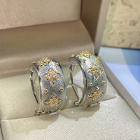 Bague Trèfle à Quatre Feuilles en Or Plaqué Or Vintage Italien, Zircon Cubique Bicolore, Style Palais, Faite à la Main, Bijou Femme en Pierre Précieuse