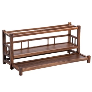 Walnut Wood Display Shelf Square <b>Teacup</b> Holder Chinese Style Tea Set Storage Rack Small Desktop Organizer - Product Image 5