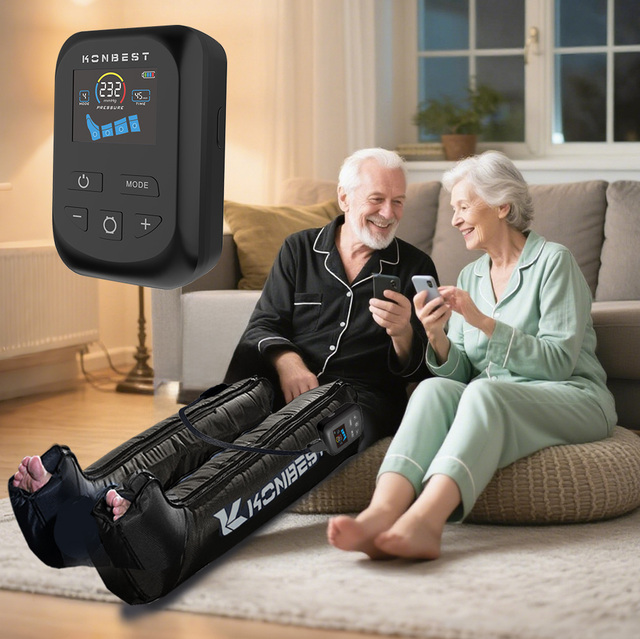 KONBEST Wireless Rechargeable 4-Chamber Air Compression Leg Recovery Boots for Athletes 30-240mmHg Pressure Timing Control Pain