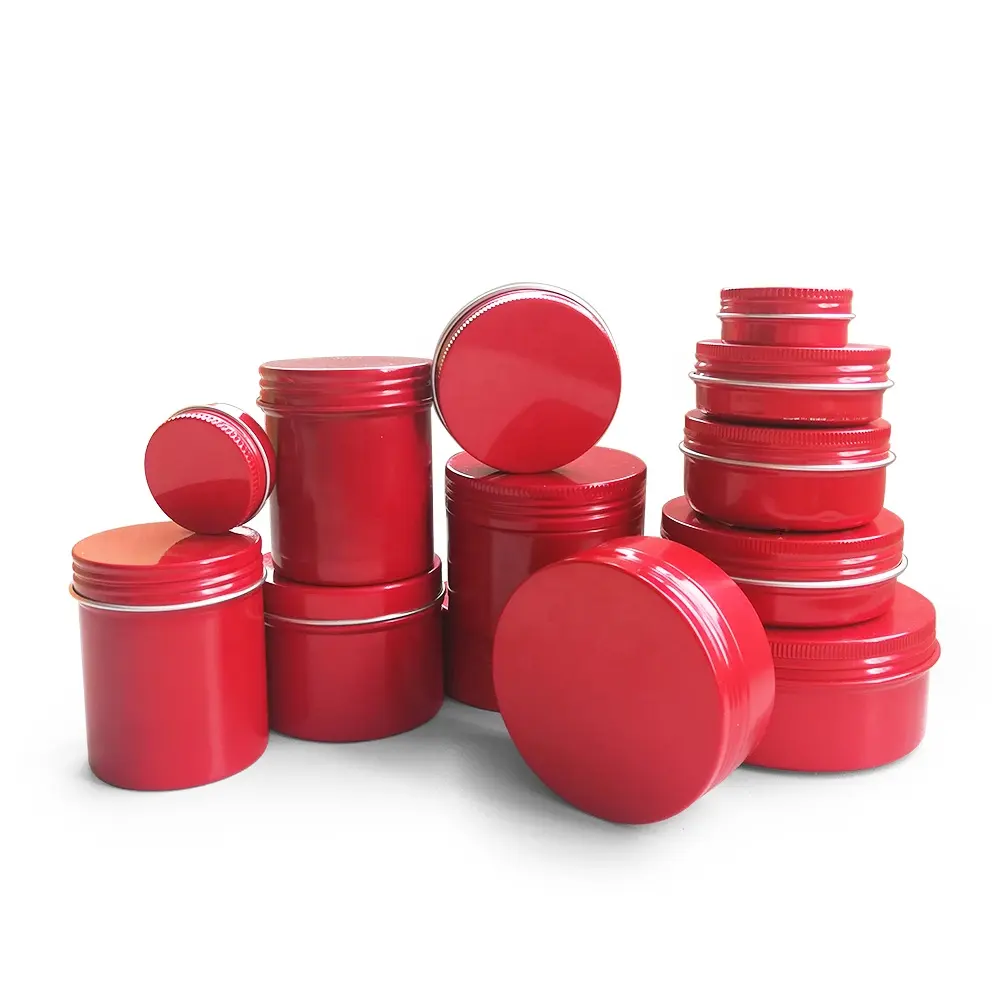 5ml 10ml 30ml 50ml 60ml 80ml 100ml 150ml 250ml赤い丸い金属缶化粧品容器アルミキャンドルジャー