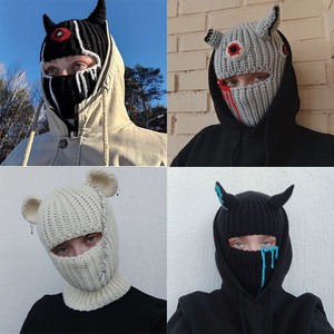 Fête d'Halloween d'hiver Chapeau de masque de <span class=keywords><strong>ski</strong></span> en corne de diable fait main <span class=keywords><strong>cagoule</strong></span> en tricot avec cornes - Product Image 3