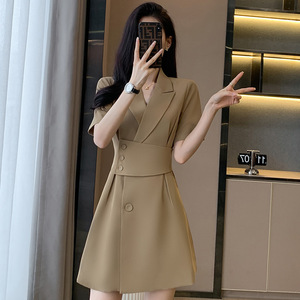 White V-Neck Short Sleeve Suit Dress Women's Midi Skirt Office Lady Style Satin Fabric No-Wrinkle Treatment - Product Image 3