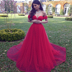 Vestido de Novia Rojo de la Marca Arrival, Diseños con Hombros Descubiertos, Adornado con Cuentas, Elegante Vestido de Novia Largo y Sexy - Product Image 2