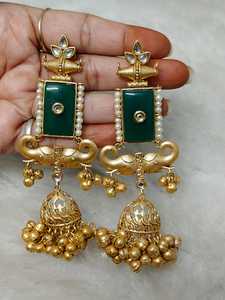 Pendientes y tachuelas modernos Pendientes Jhumka Oro verde para mujeres y niñas Pendientes Bali para mujeres - Product Image 2