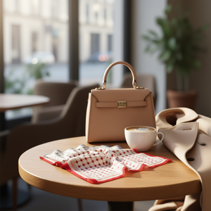 Foulard Quadrato 70x70cm 38g con Motivo a Quadretti e Pois, Accessorio Moda Donna - Product Image 2