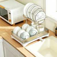 Égouttoir à vaisselle double couche résistant à la rouille avec plateau de récupération d'eau pour comptoir de cuisine