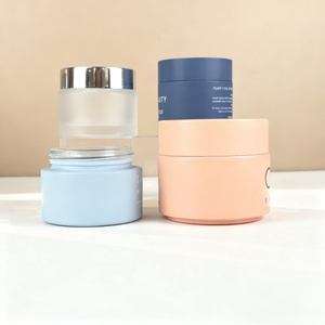 Customized Color and logo Matte Macron Colored Face Night <b>Glass</b> Cream <b>Jar</b> 1.7oz 50g <b>Glass</b> Cosmetic <b>Jars</b> With Plastic Screw <b>Lids</b> - Product Image 3