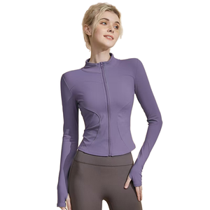 Orange Women's Lightweight Polyester Long Sleeve Gym Fitness Yoga Jacket <b>Sunscreen</b> Breathable Tight Waist Running Blazer Sports - Product Image 1