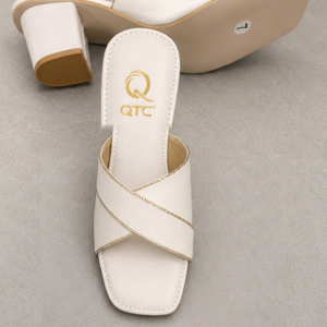 Sandales mules à talons hauts blanches pour femmes, à bout ouvert, avec brides croisées, à enfiler, décontractées, en Raxine, toutes saisons - Product Image 1