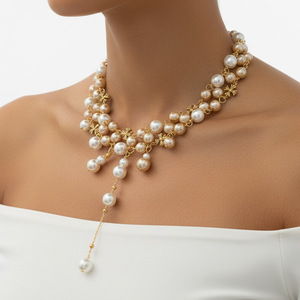 Collier ras du cou vintage élégant multicolore avec perles et pompons, personnalisé, nouvelle mode, luxe, perles, <span class=keywords><strong>croix</strong></span>, pour femmes - Product Image 1
